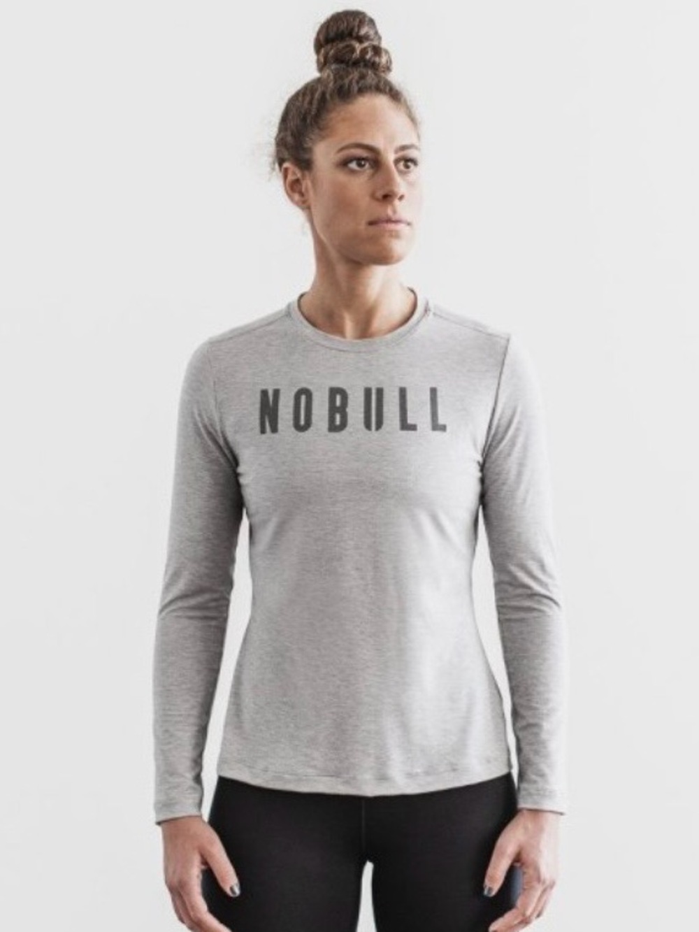 NWT NOBULL Women's Long Sleeve Tee XL Light Heather Gray Grey